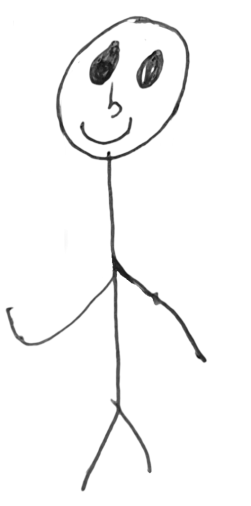 child-like drawing of a stick figure person